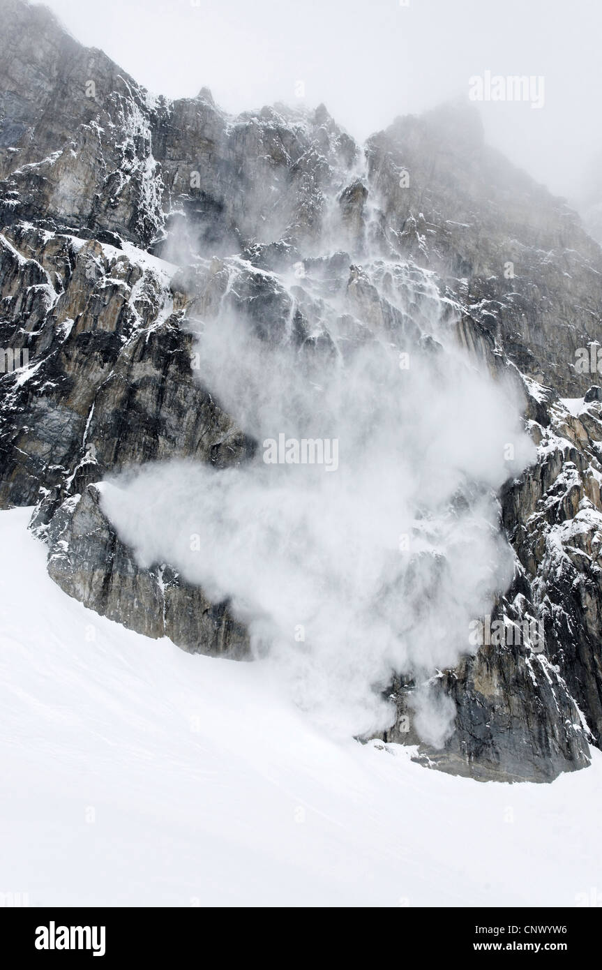 A loose snow avalanche on a steep cliff Stock Photo Alamy