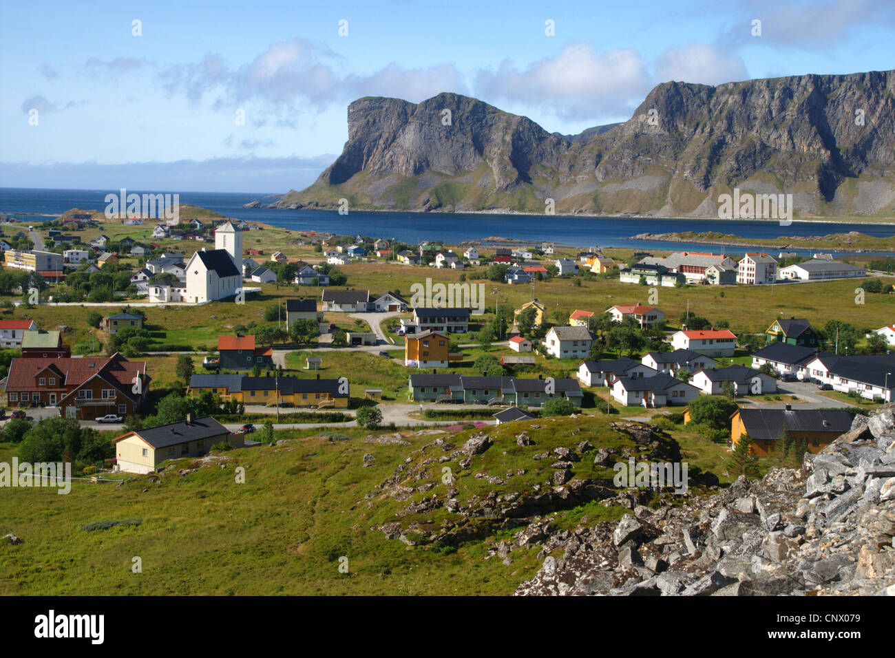 village Sorland in Vaeroy, Norway, Lofoten Islands Stock Photo