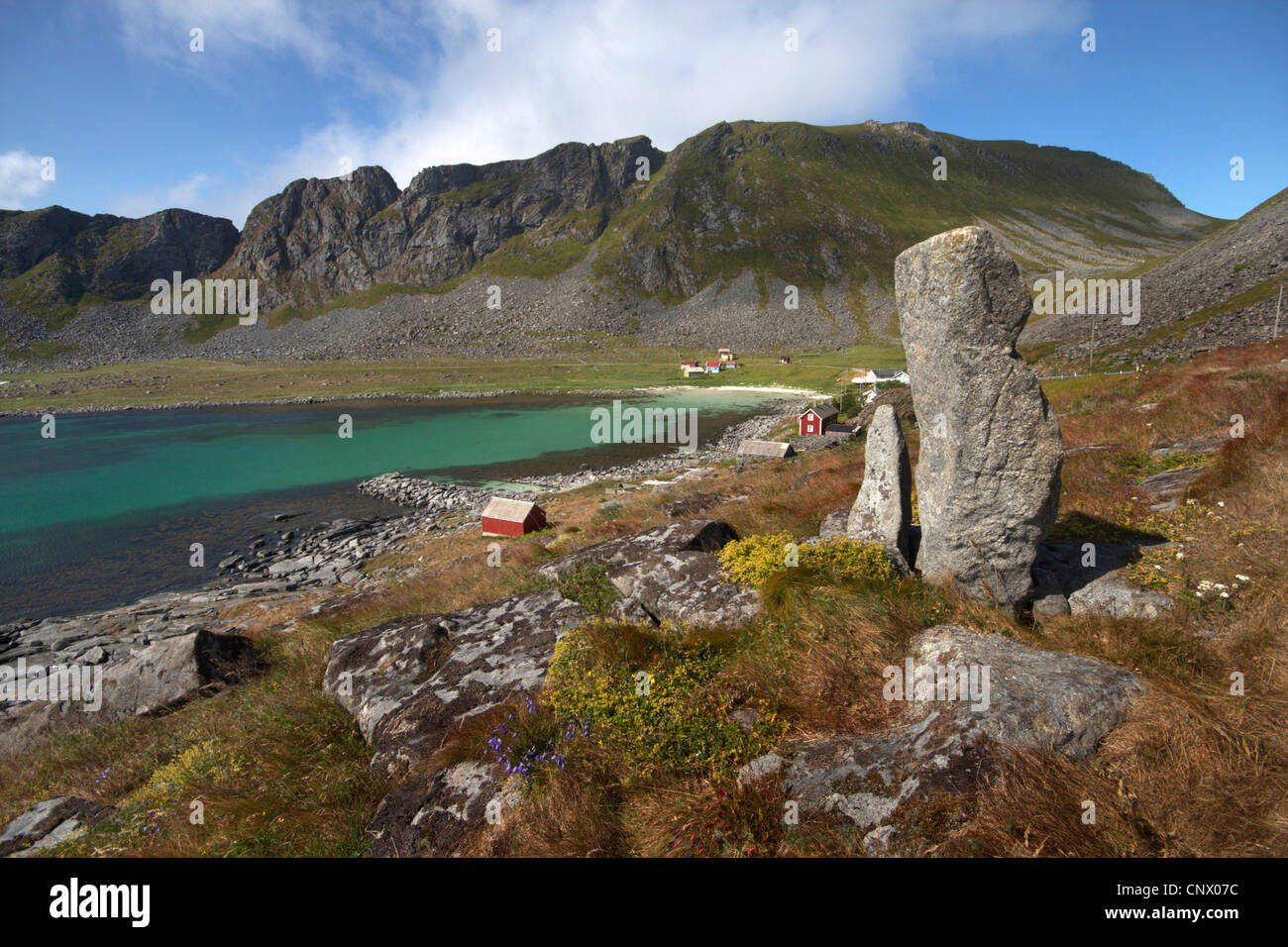 bay of Bredvik in Vaeroy, Norway, Lofoten Islands Stock Photo
