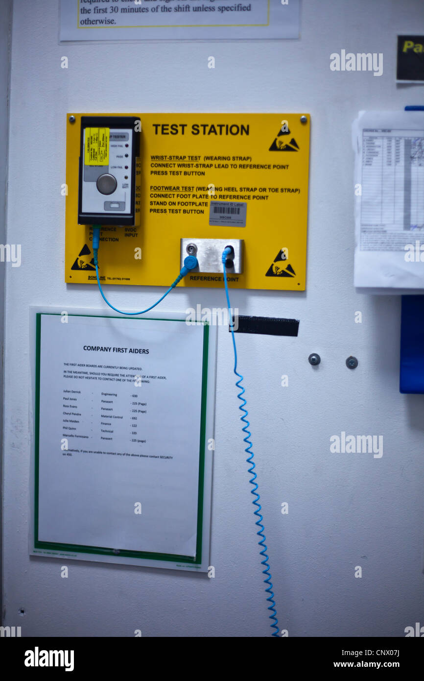ESD testing station used in electronics manufacturing assembly factory. Stock Photo