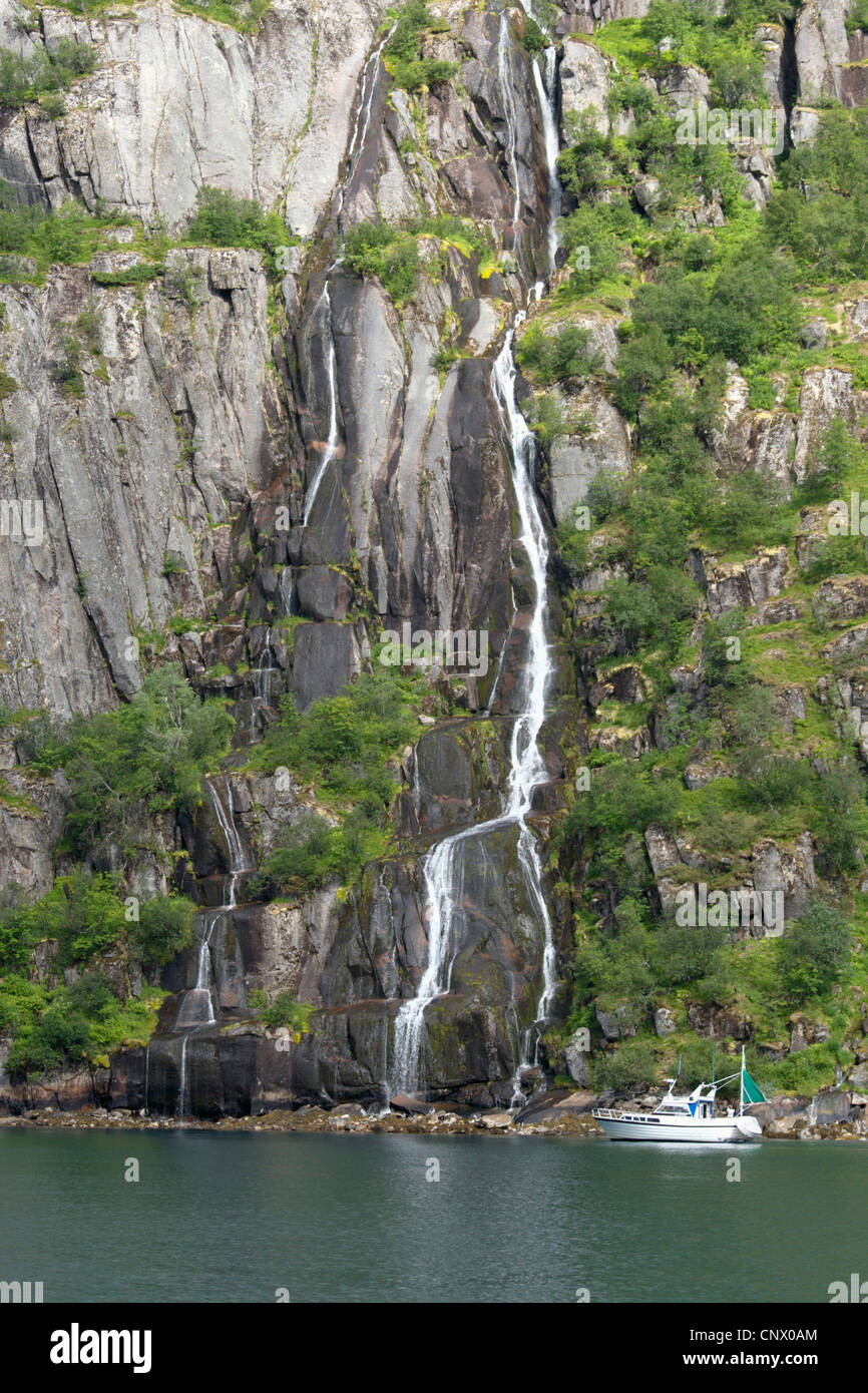waterfall in Troll fiord, Norway, Lofoten Islands Stock Photo