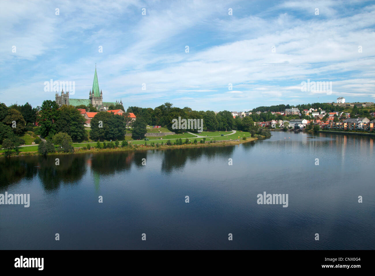 river Nidelva and Nidaros Cathedral, Norway, Trondheim Stock Photo