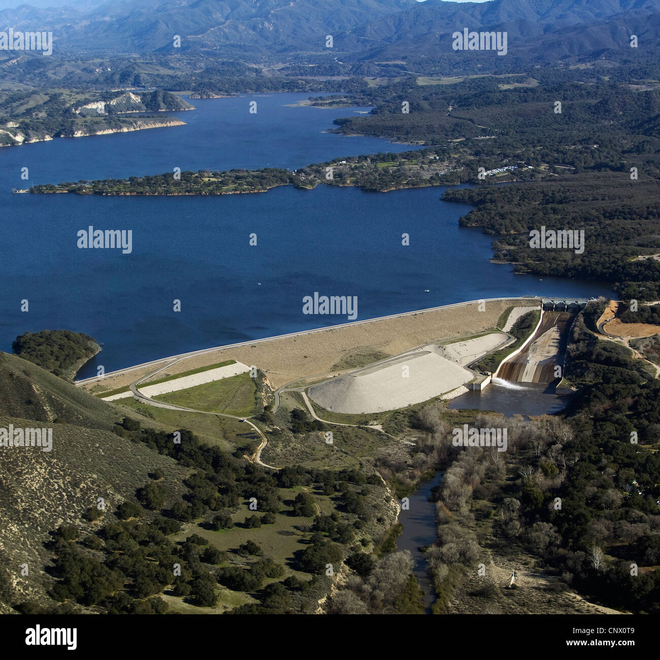 aerial photograph dam Santa Barbara county California Stock Photo