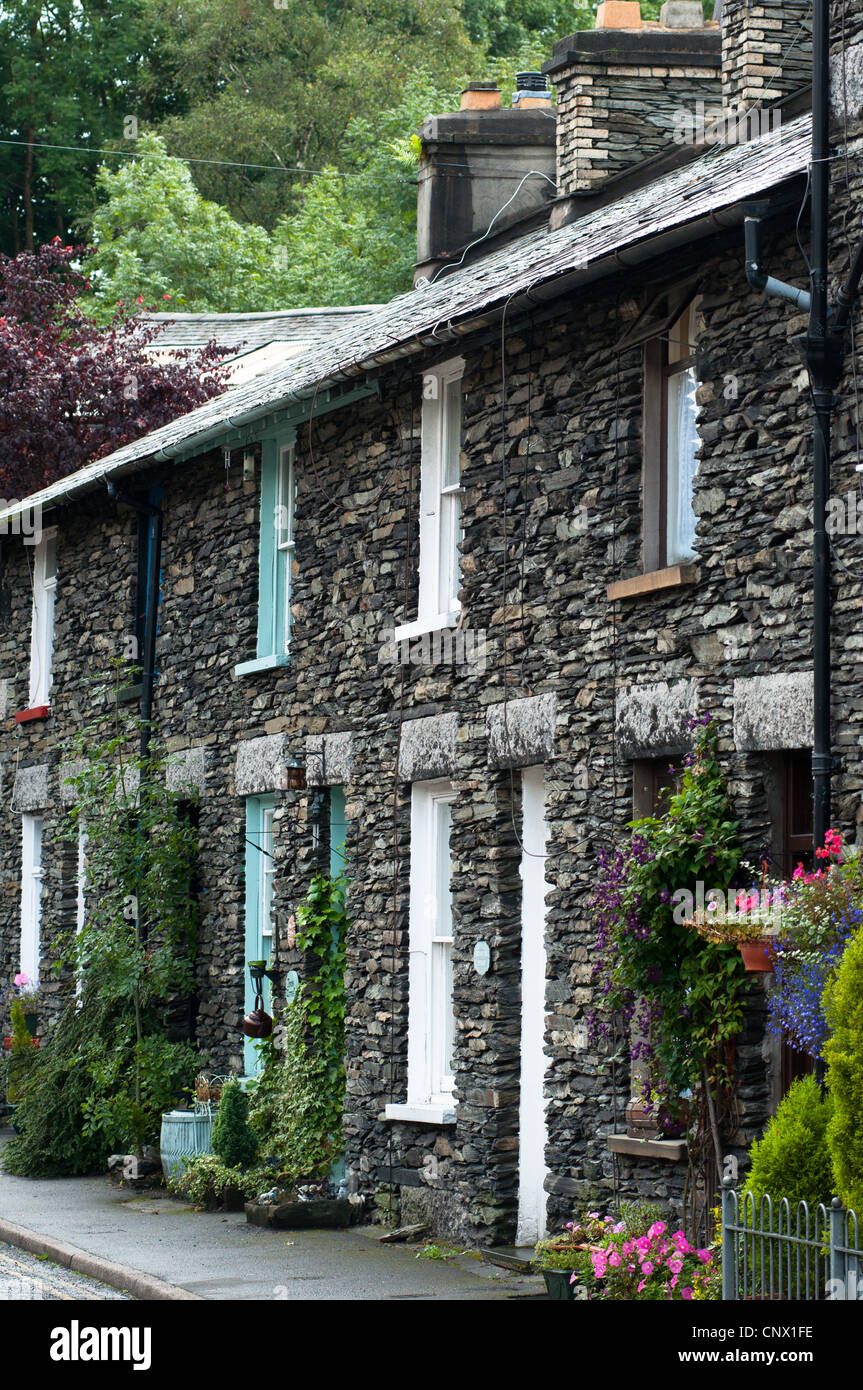 Slate Cottages At Ambleside Lakes District England Stock Photo