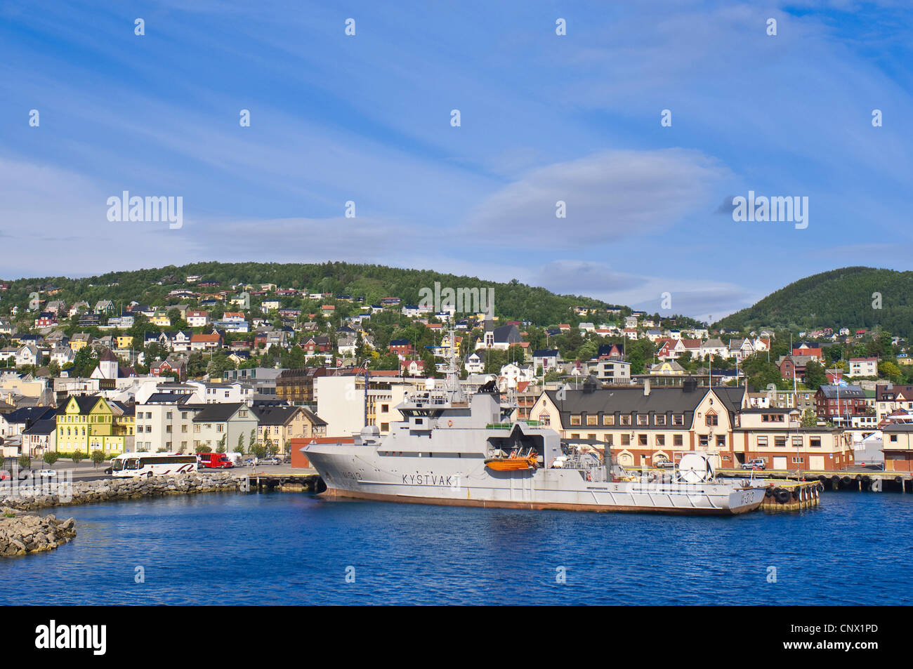 coast guards ships Kystvakt in port of Harstad, Norway, Harstad Stock Photo