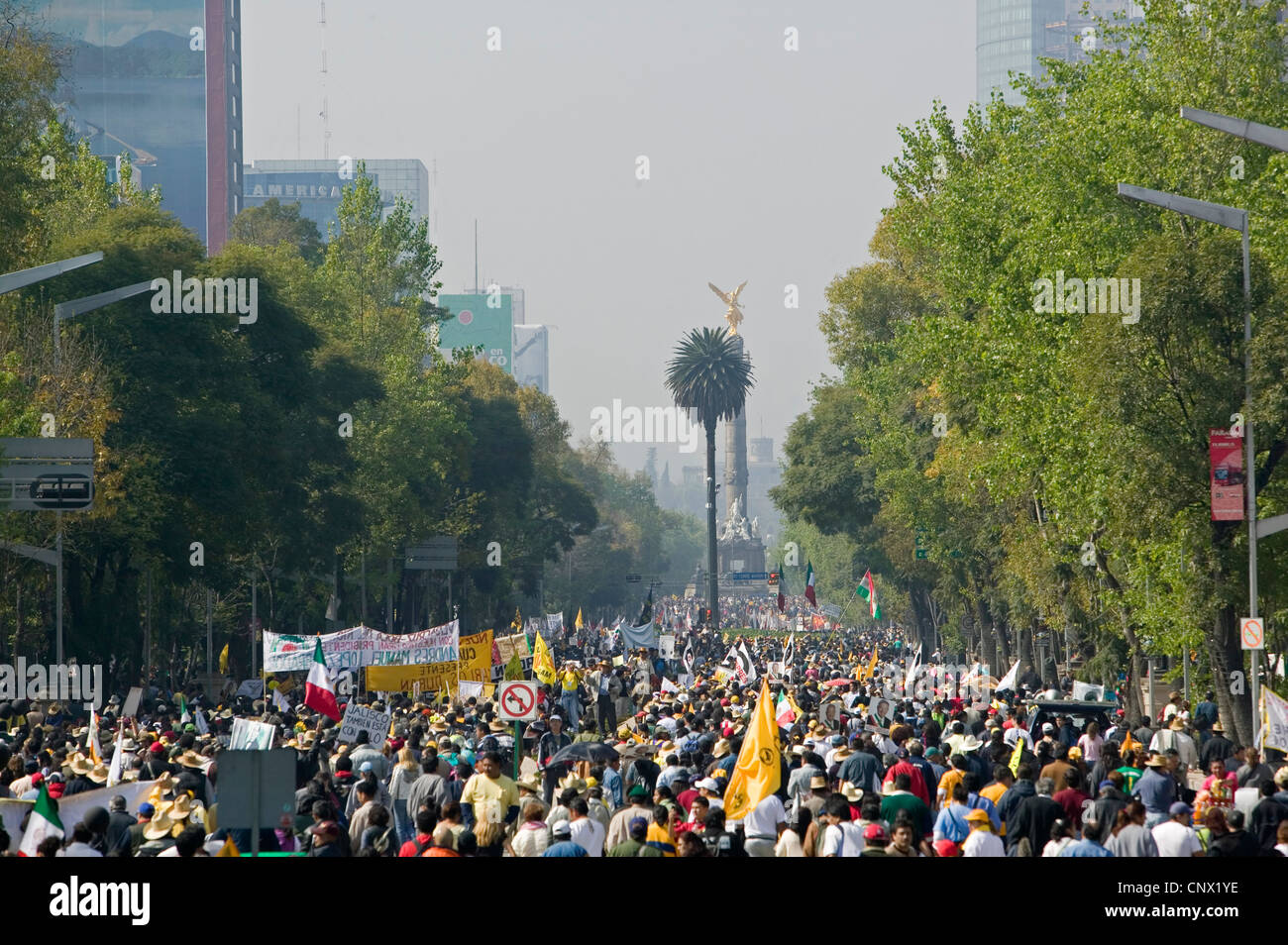 Paseo de la Reforma protest inauguration Filipe Calderon Mexico City Hinjosa Stock Photo