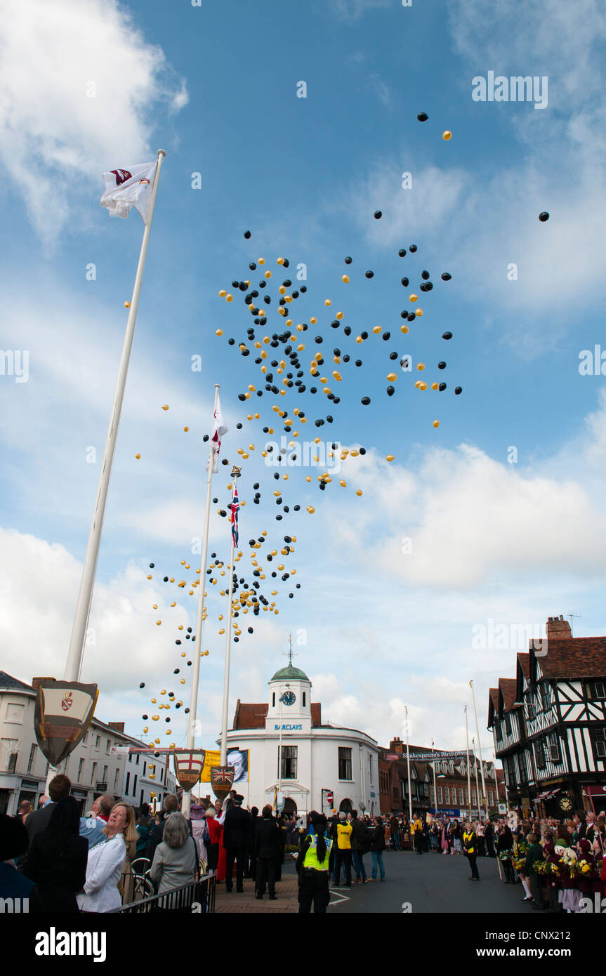 Unfurling of the flags ceremony and balloon launch in Bridge Street StratforduponAvon Stock