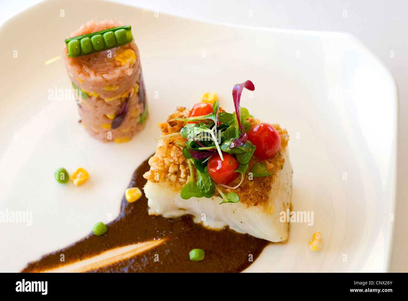 Chilean sea bass served at Francaesca's at Sunset; Westin La Cantera Resort. Stock Photo