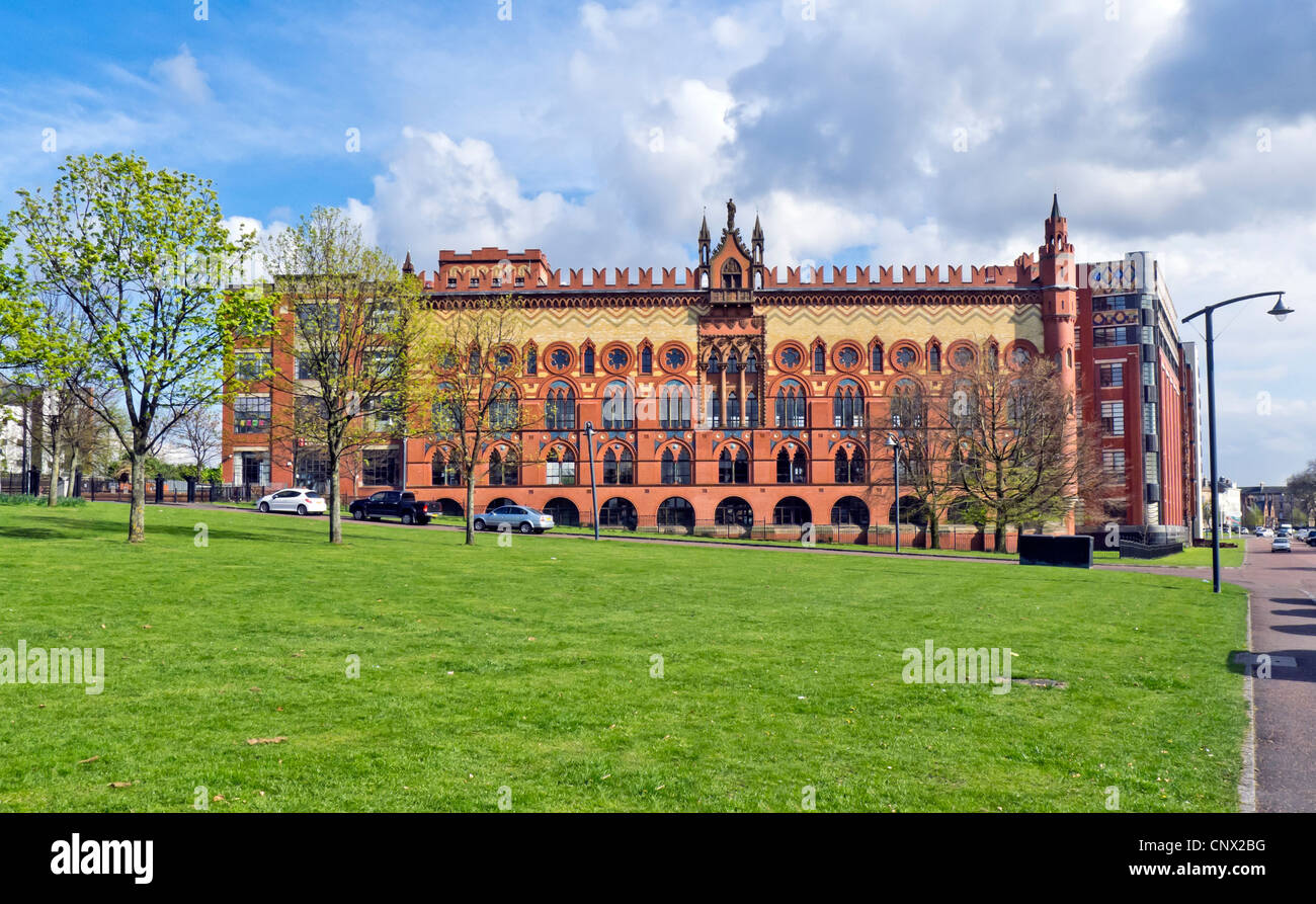 The Templeton Carpet Factory building by Scottish architect William Leiper as seen from Glasgow Green in Glasgow Scotland Stock Photo