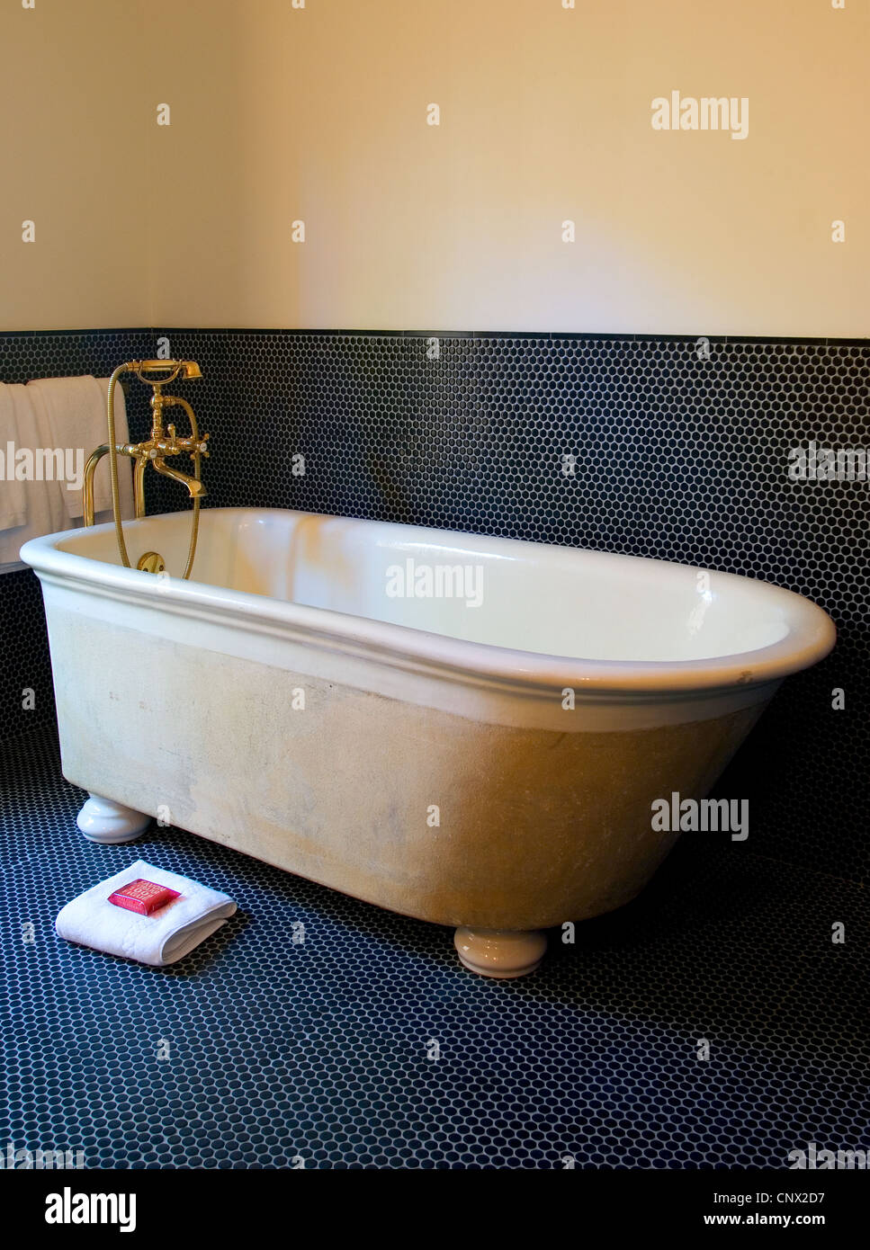 A bathtub from a room at Hotel Saint Cecilia; Austin, TX. Stock Photo