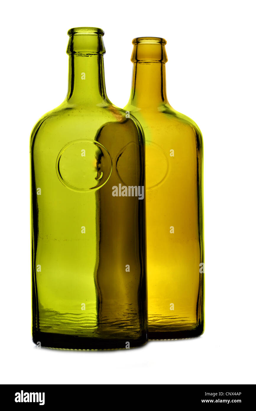 Two bottles close-up isolated over white background Stock Photo