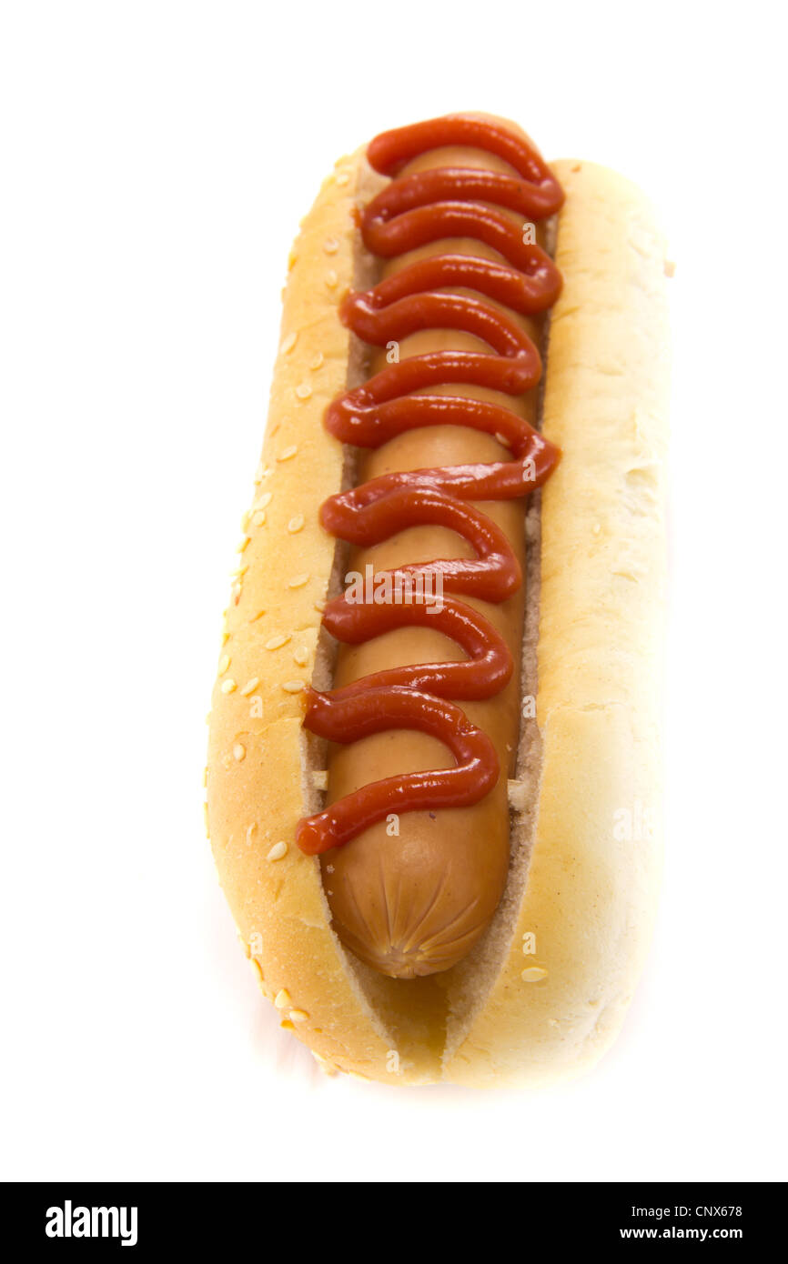A picture of a hotdog with ketchup on top Stock Photo Alamy