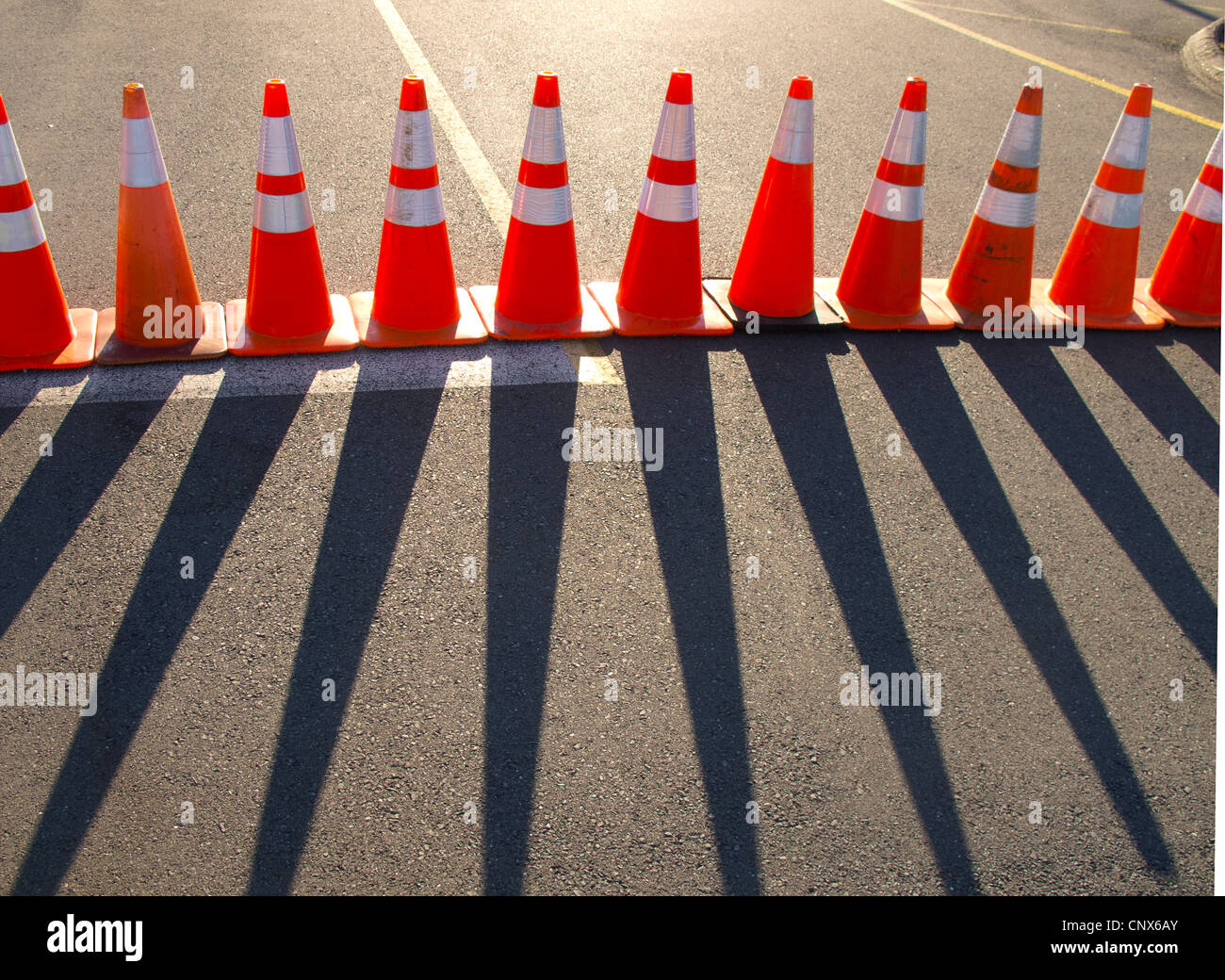 Orange cones along road Stock Photo Alamy
