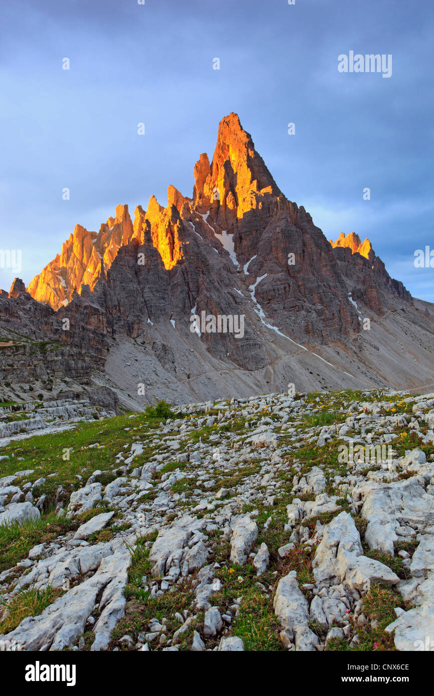 'Paternkofel' (2744 m) at the Dolomites with the top illuminated by morning light, Italy, South Tyrol, Dolomites Stock Photo