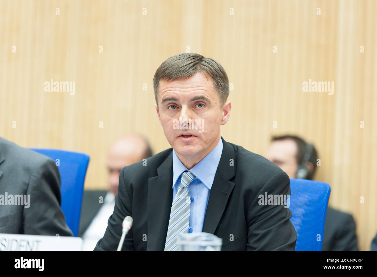 H.E. Mr. Milos Koterec, Secretary of State, Ministry of Defence of the Slovak Republic, during the 21st session of the CCPJC Stock Photo