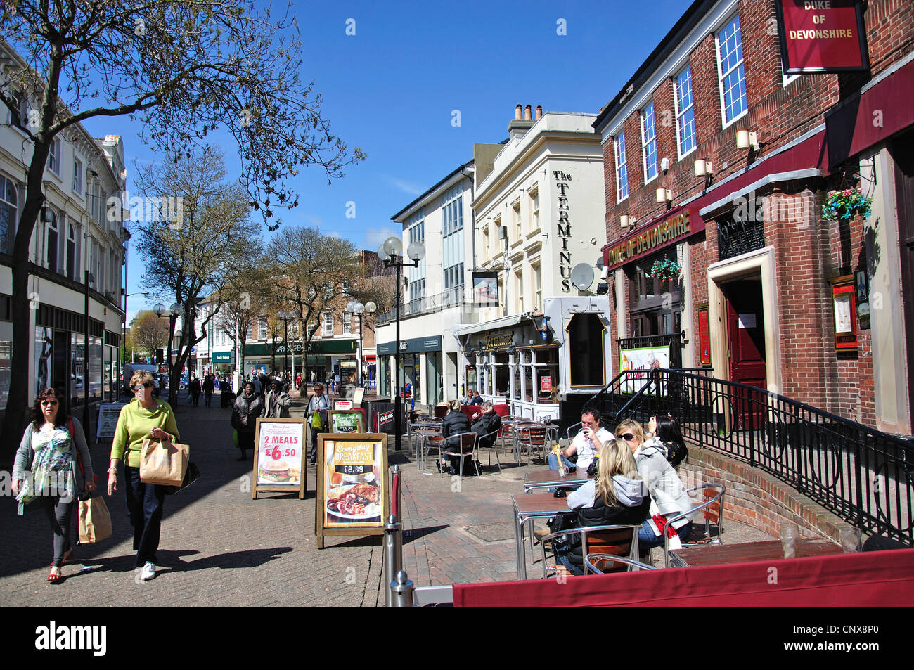 Pedestrianised town centre, Terminius Road, Eastbourne, East Sussex, England, United Kingdom Stock Photo