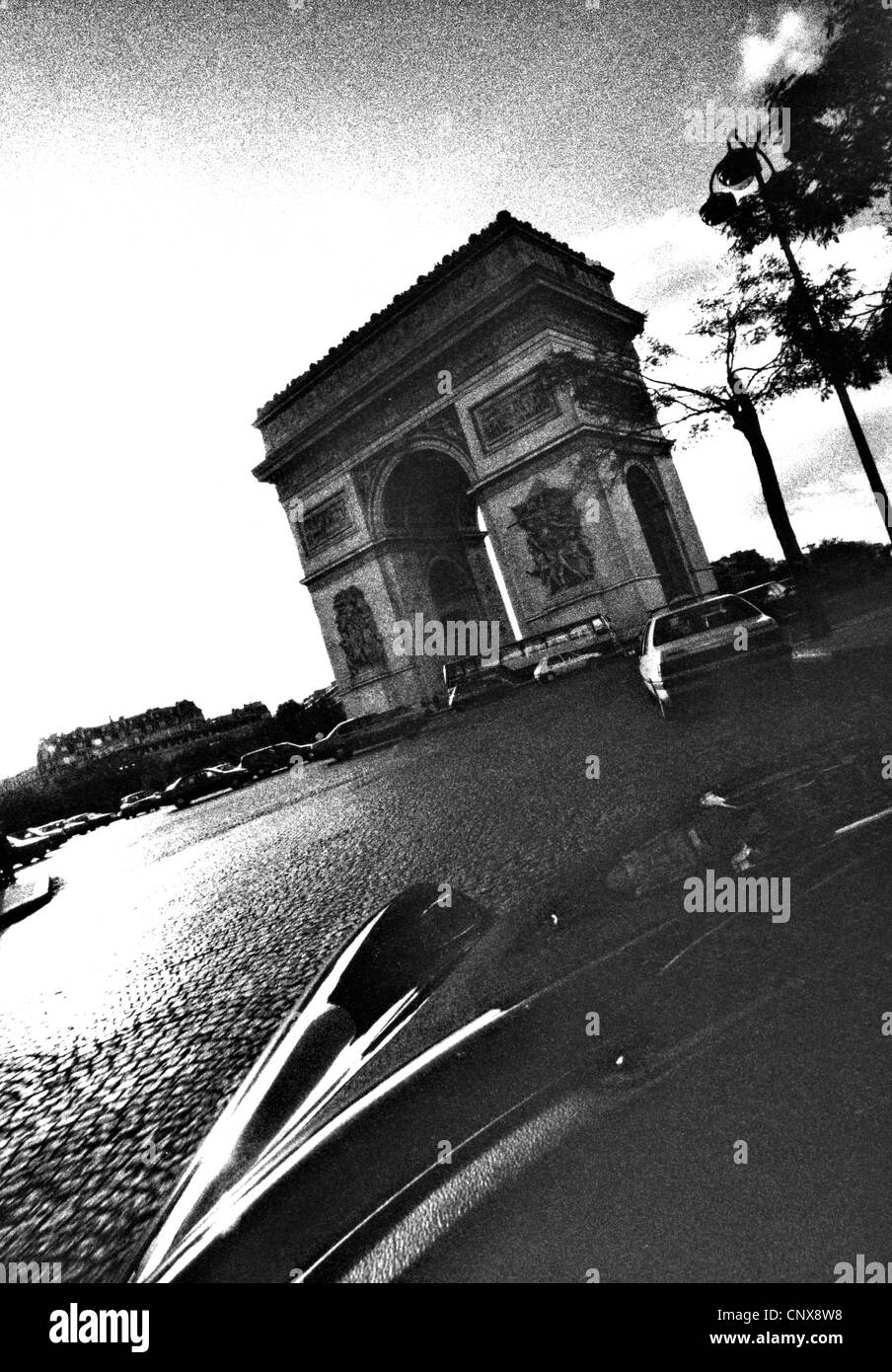 View of the Arch De Triumph Paris from 1965 Citroen DS19 Stock Photo