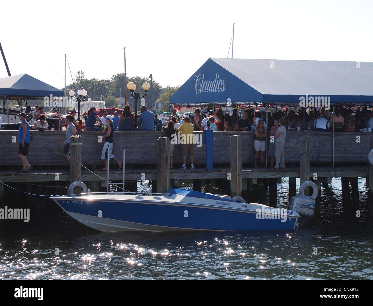 Patrons mingling at Claudio's restaurant in Greenport, New York on Long