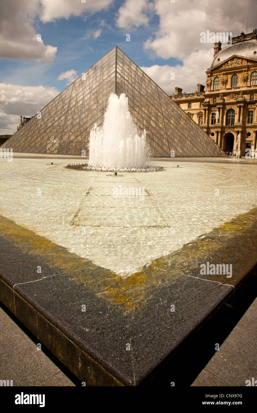 Fountain in front of Musee du Louvre in Paris France Stock Photo