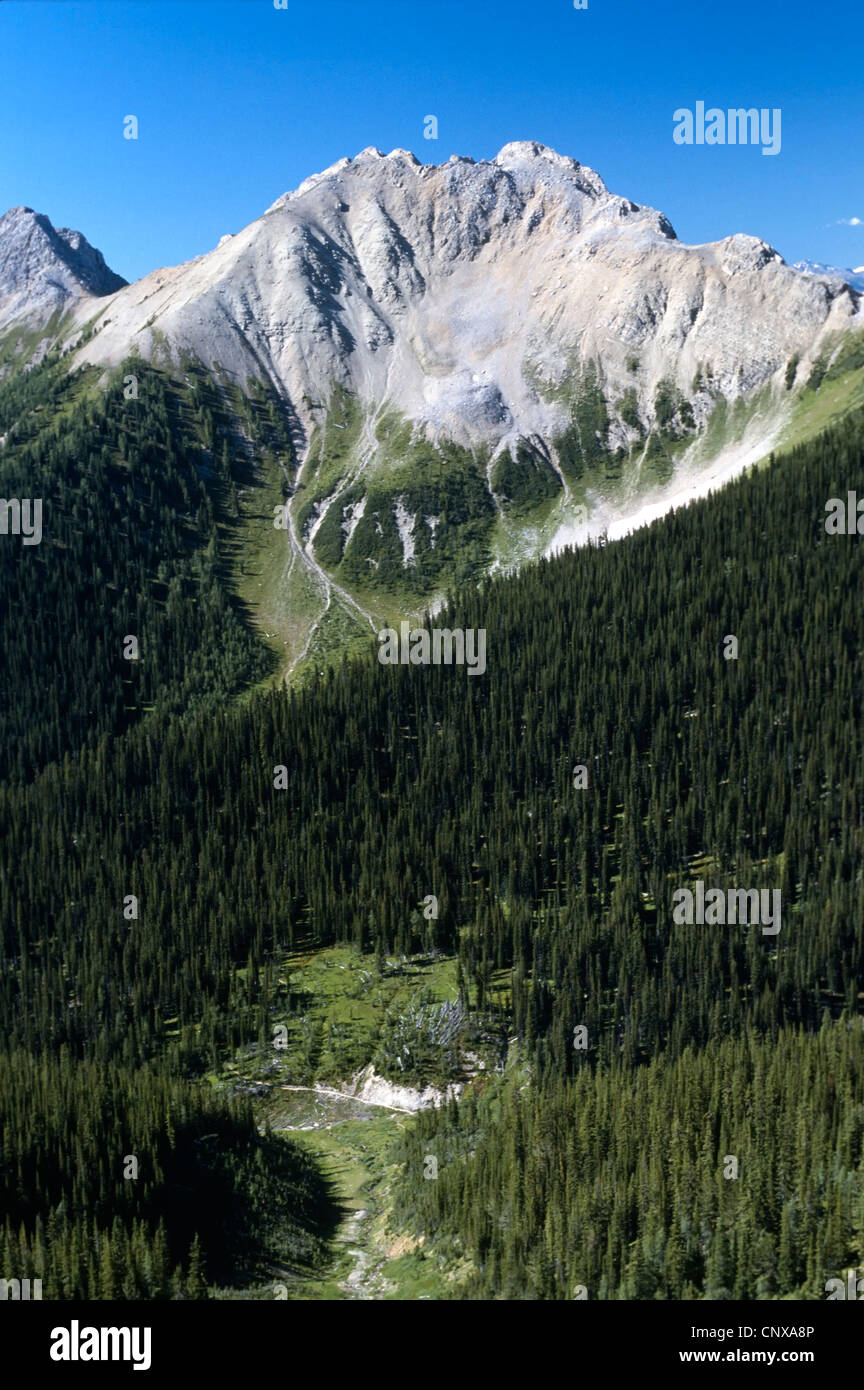 Scenic hike along the Kindersley Sinclair Pass. Bald face mountain peak with rock scree slopes Stock Photo