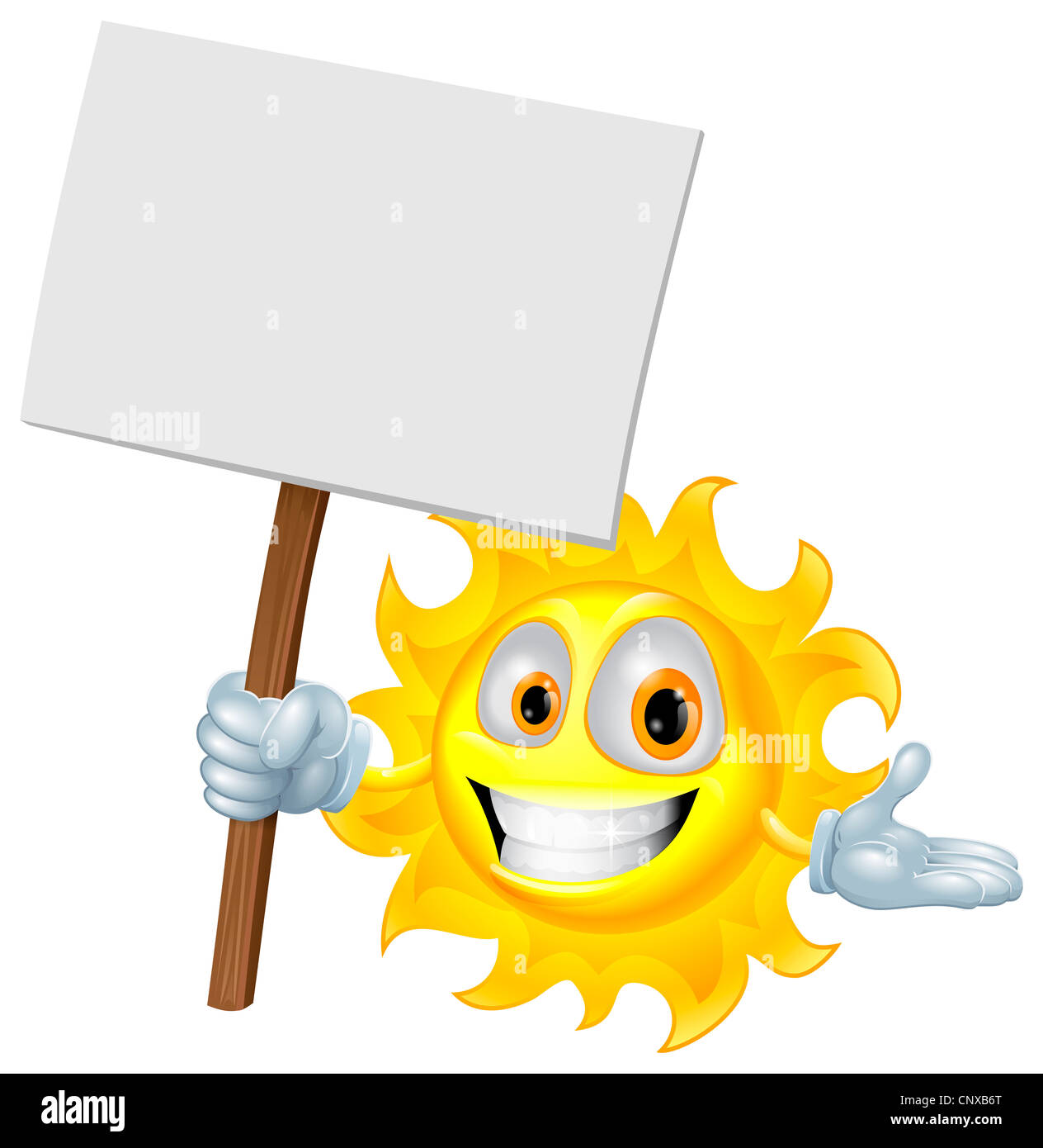 Illustration of a sun character holding a sign board Stock Photo