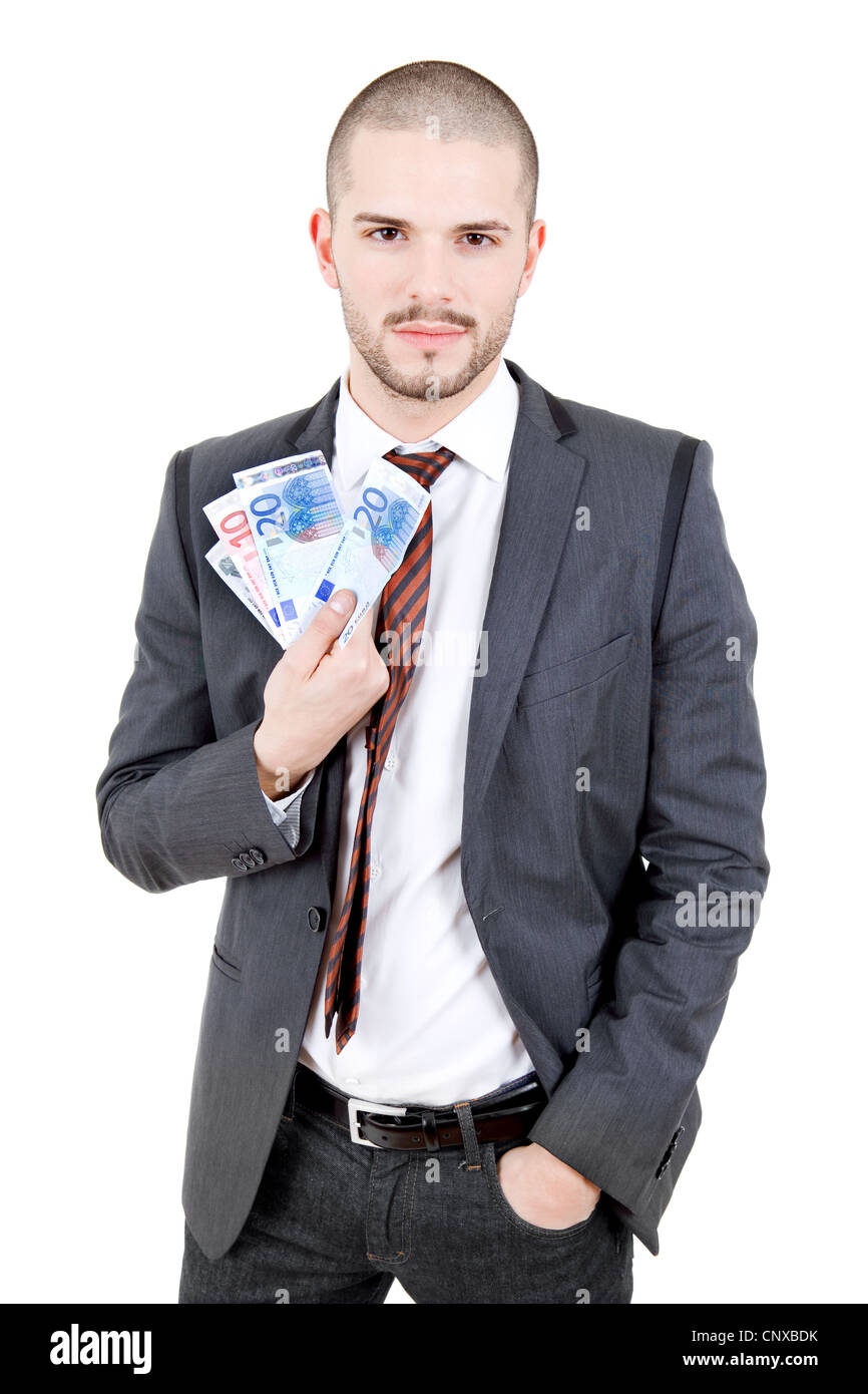 happy young business man with money, isolated Stock Photo - Alamy
