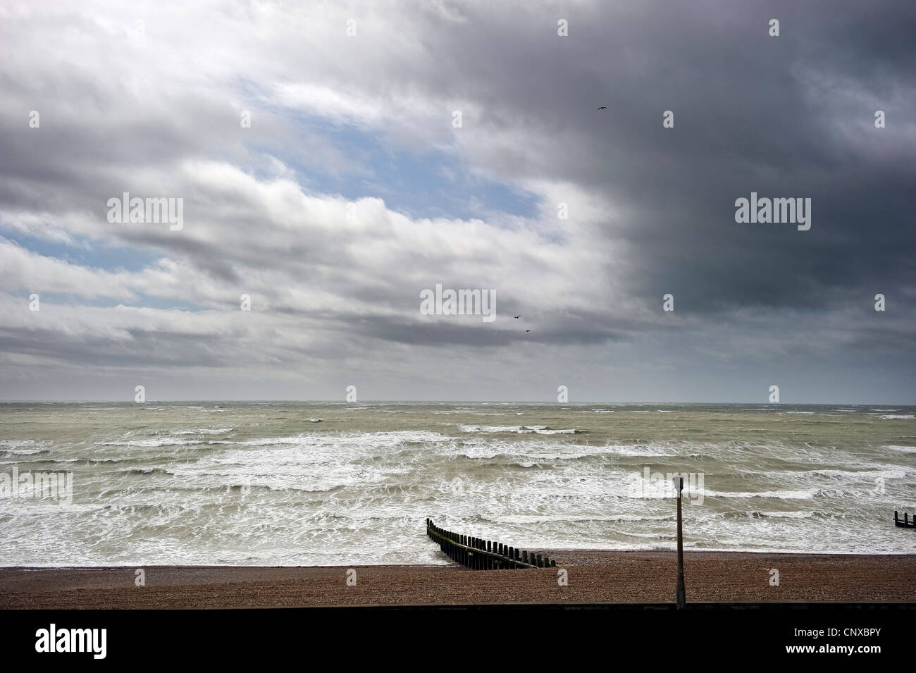 Rough, stormy English Channel sea at Worthing, West Sussex, UK Stock Photo