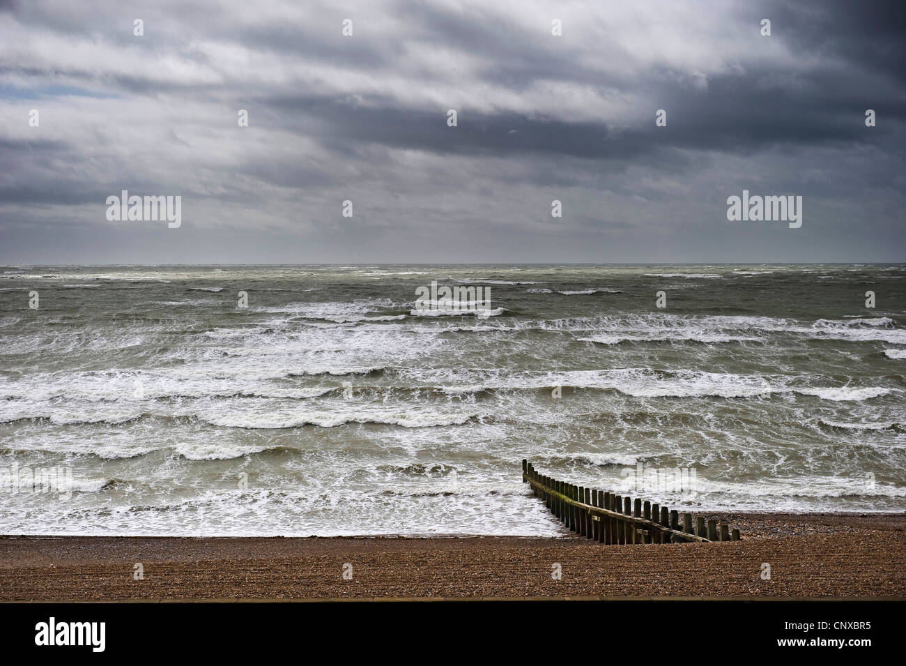 Rough, stormy English Channel sea at Worthing, West Sussex, UK Stock Photo