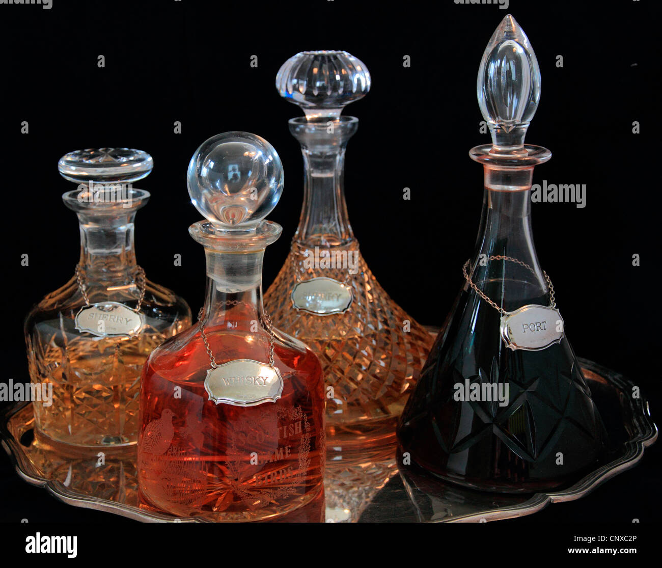 Drinks decanters, Whisky, Sherry & Port Stock Photo