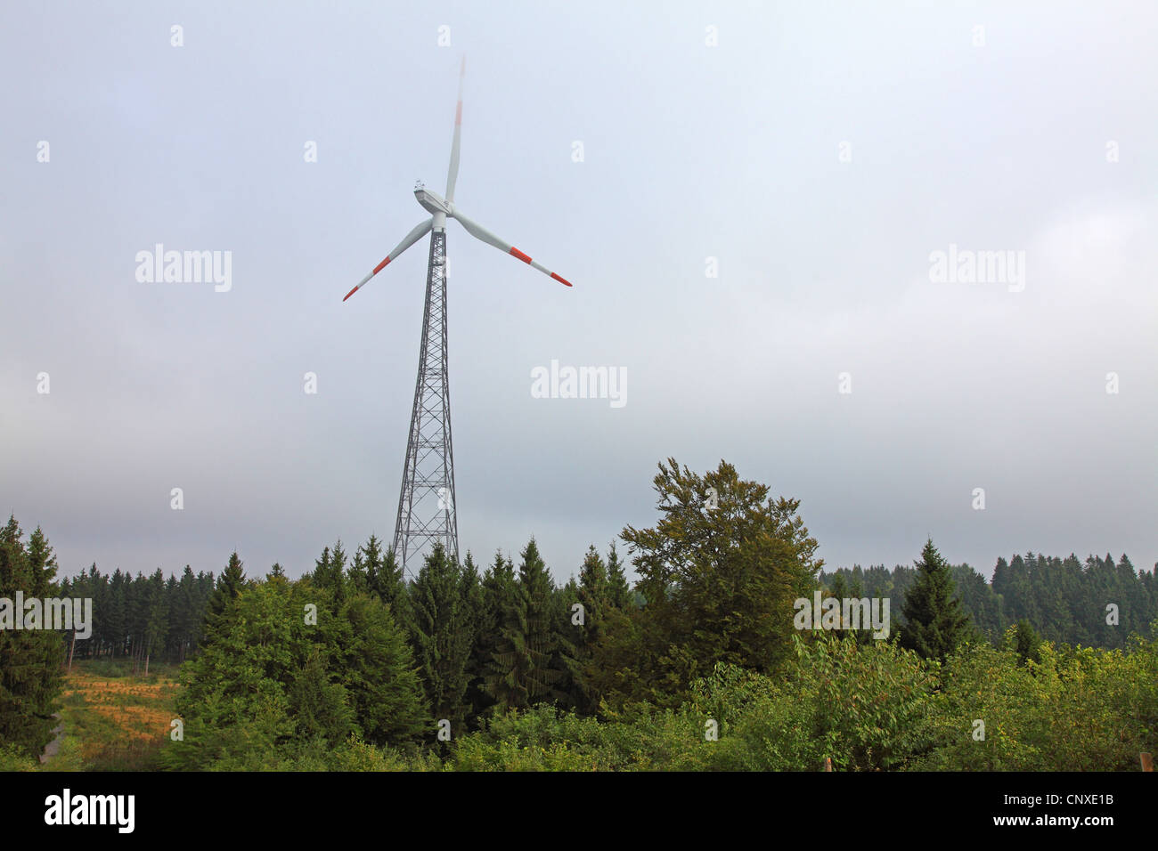 wind power station 'Ewiger Fuhrmann', Germany, North Rhine-Westphalia, Olpe Stock Photo