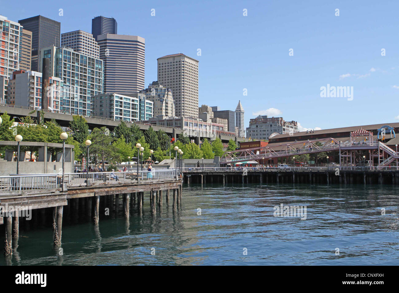 Downtown Seattle, Washington, and Elliot Bay Stock Photo