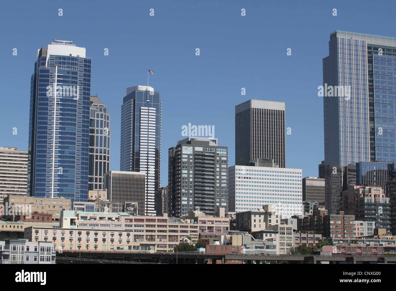 Downtown Seattle, Washington, and Elliot Bay Stock Photo