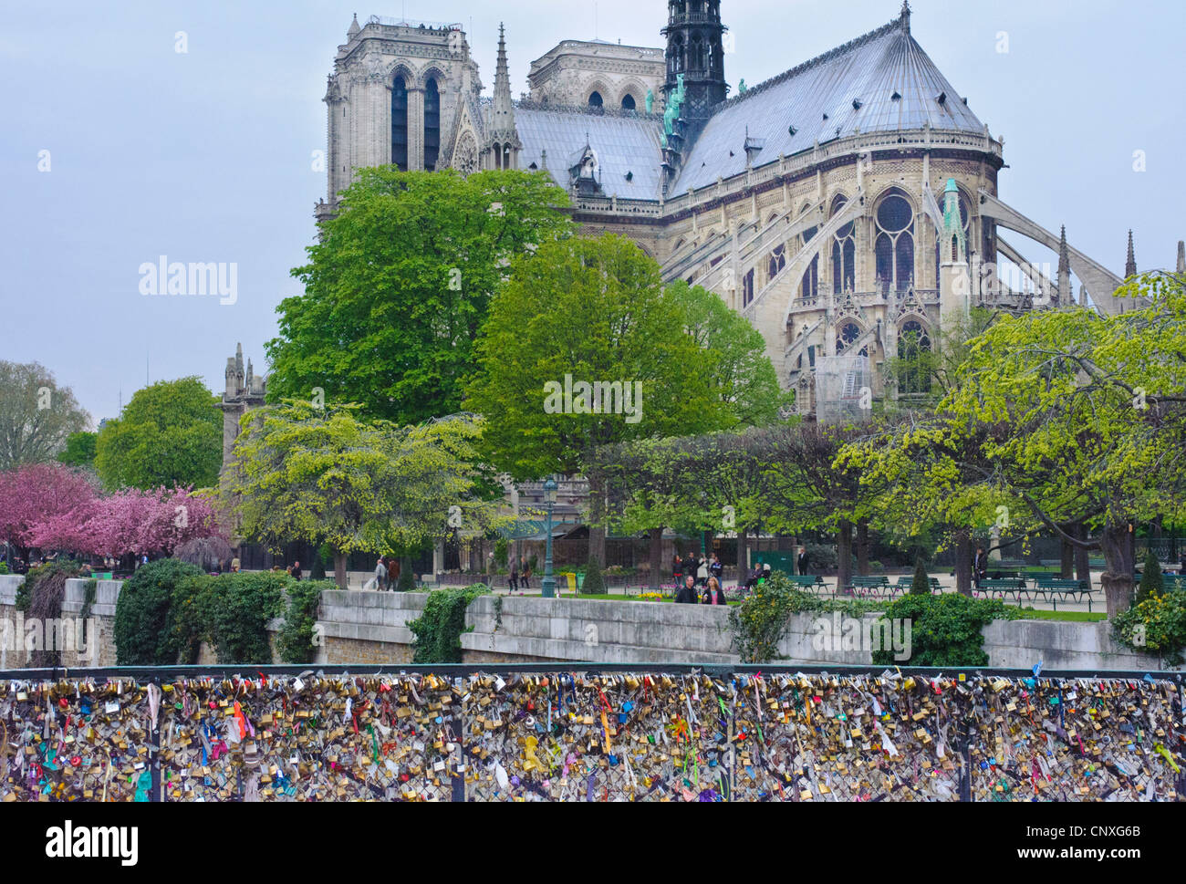 Notre Dame Cathedral Paris with Bridge of locks. tje Pont de l'Archevêché Stock Photo Alamy