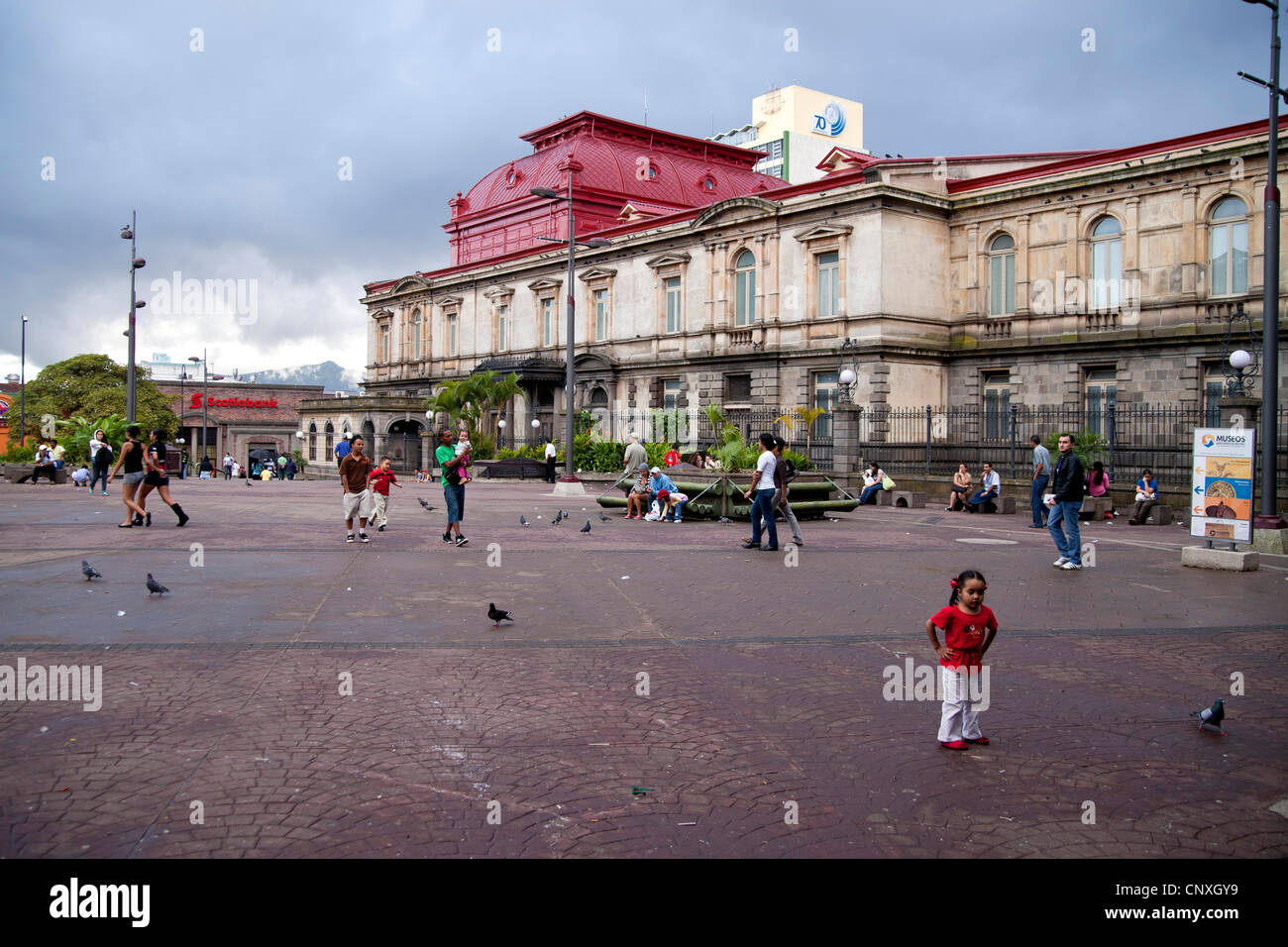 square Plaza Cultura and the national theater Teatro Nacional in the capital San Jose, Costa Rica, Central America Stock Photo