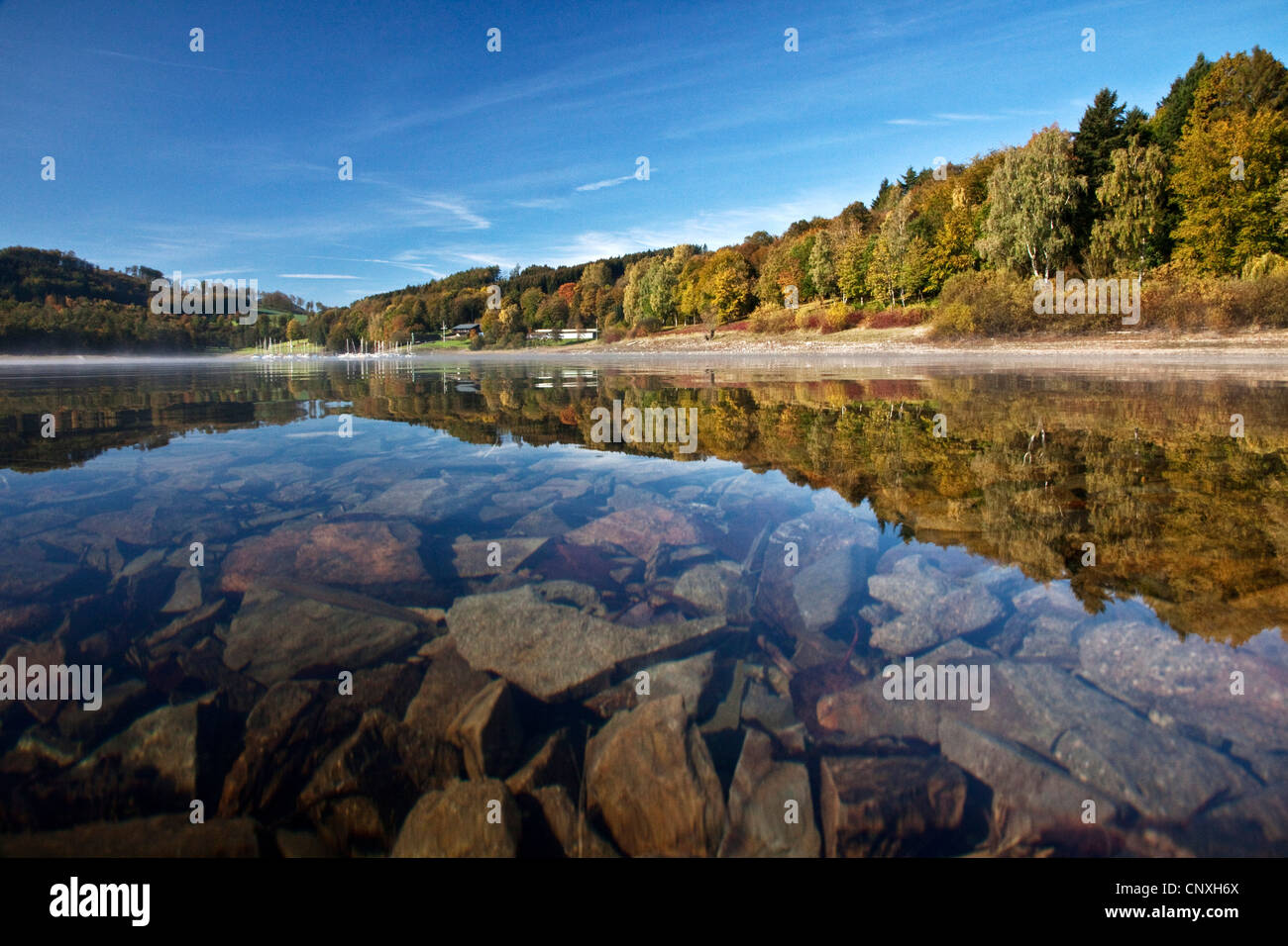 Henne storage lake in autumn, Germany, North Rhine-Westphalia, Sauerland, Meschede Stock Photo