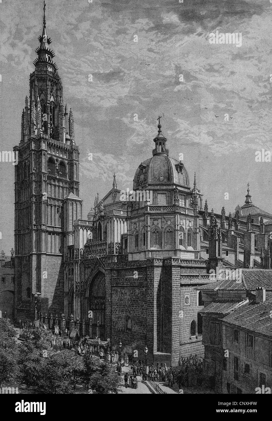 Cathedral of Toledo, Spain, historical engraving, 1883 Stock Photo