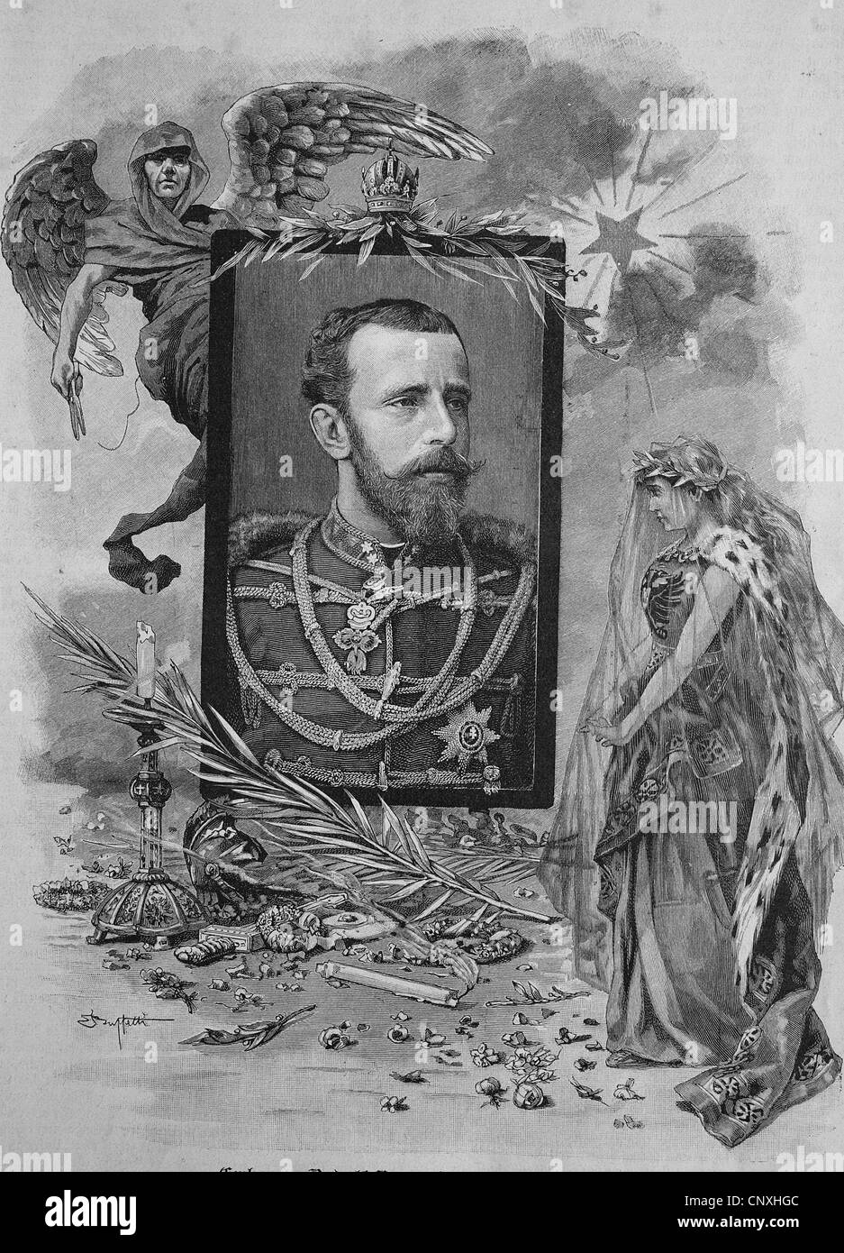 Crown Prince Rudolf Archduke of Austria-Hungary, 1858 - 1889, historical engraving, 1883 Stock Photo