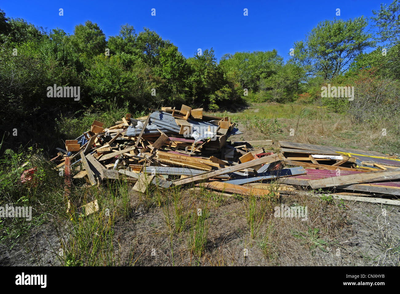 illegal construction waste disposal at a clearing, Montenegro, Insel Ada Stock Photo