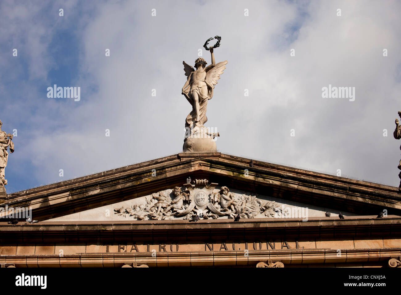 statue on the roof of the national theater Teatro Nacional in the capital San Jose, Costa Rica, Central America Stock Photo