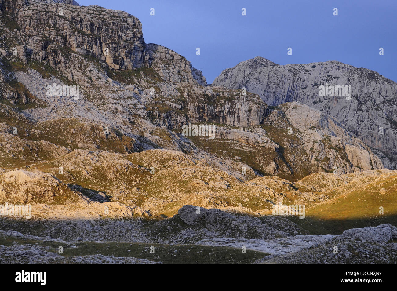 rough mountain landscape in the Prokletije mountains at the border to the Kosovo, Montenegro, Prokletije Stock Photo