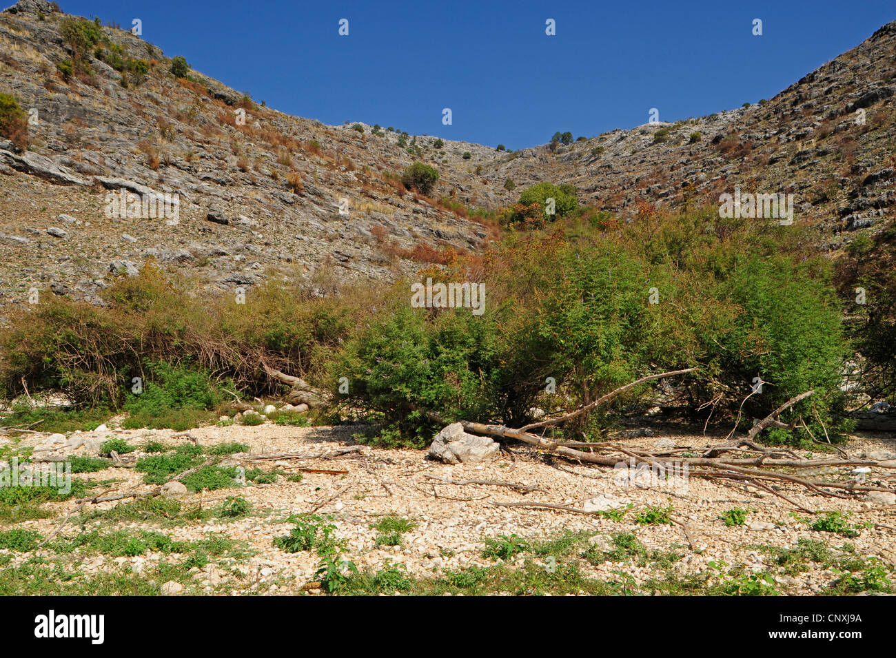 waste mountain slope in front of blue sky, Montenegro, Lake Skutari Stock Photo