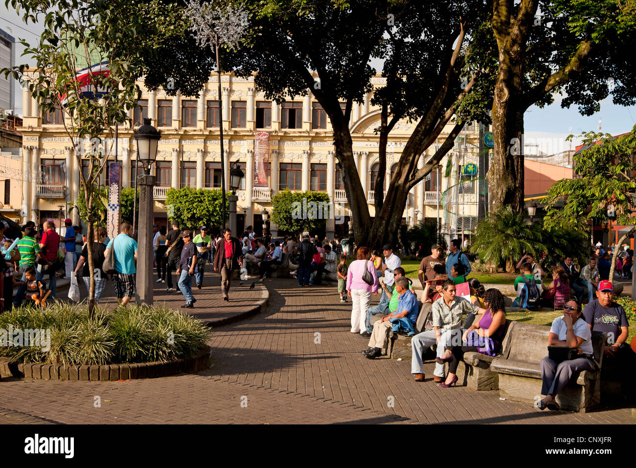 locals at the Central Park Parque Central in the capital San Jose, Costa Rica, Central America Stock Photo