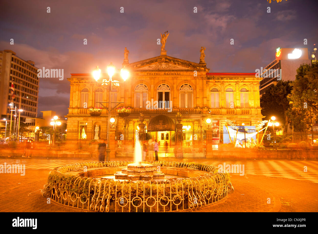 the national theater Teatro Nacional in the capital San Jose at night, Costa Rica, Central America Stock Photo