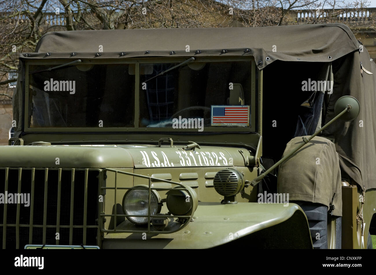 Close up of old vintage restored US Army military vehicle at a rally in York North Yorkshire England UK United Kingdom GB Great Britain Stock Photo