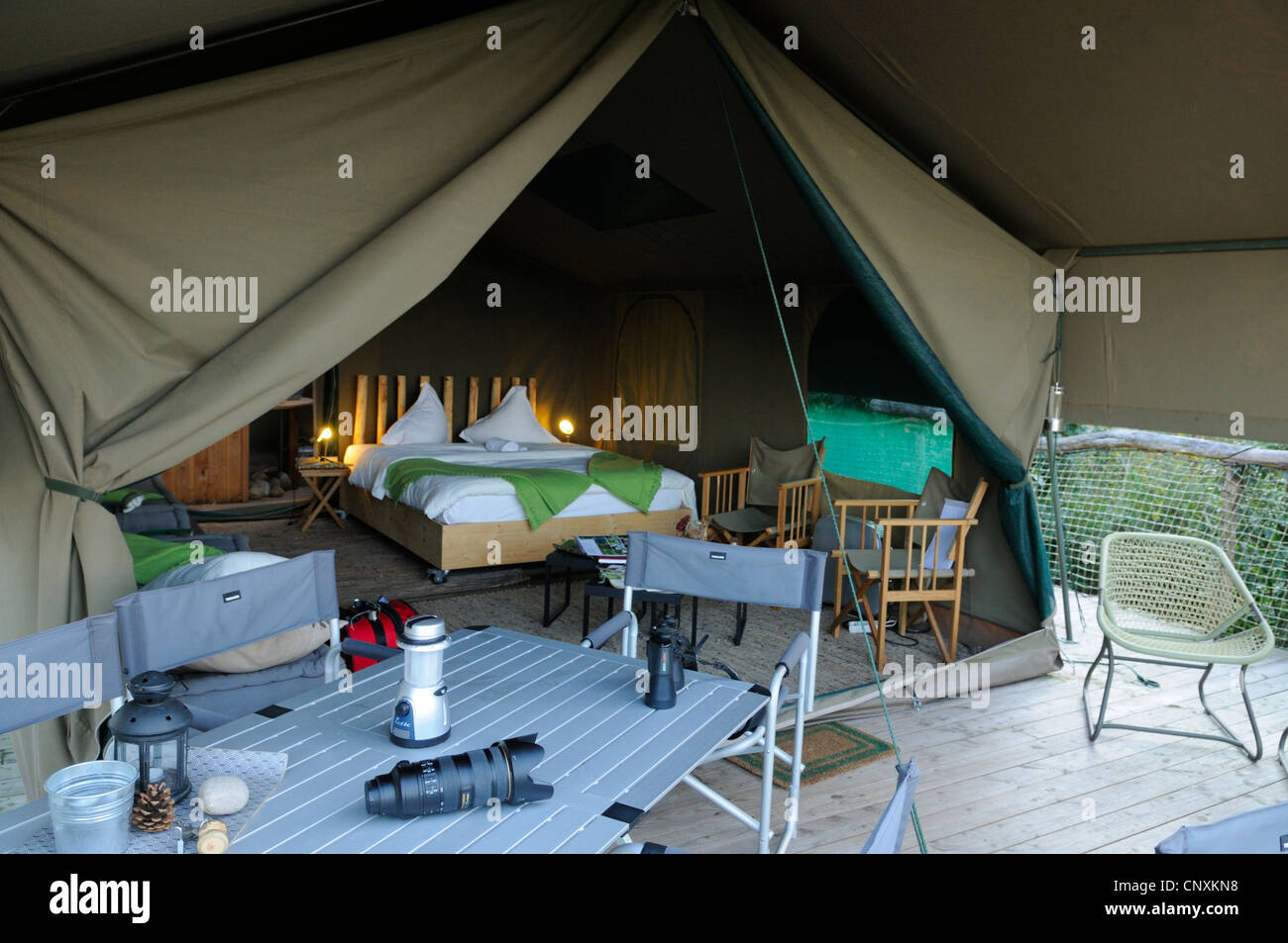 Safari tent lodge, Rhodes animal's park, Moselle, France, Europe Stock Photo
