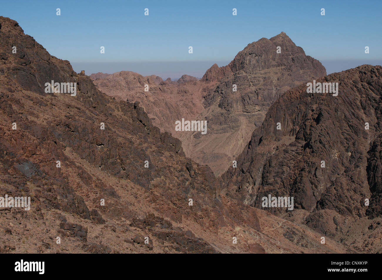 Mount Sinai also known as Jebel Musa (2,285 m) on Sinai Peninsula, Egypt. Stock Photo