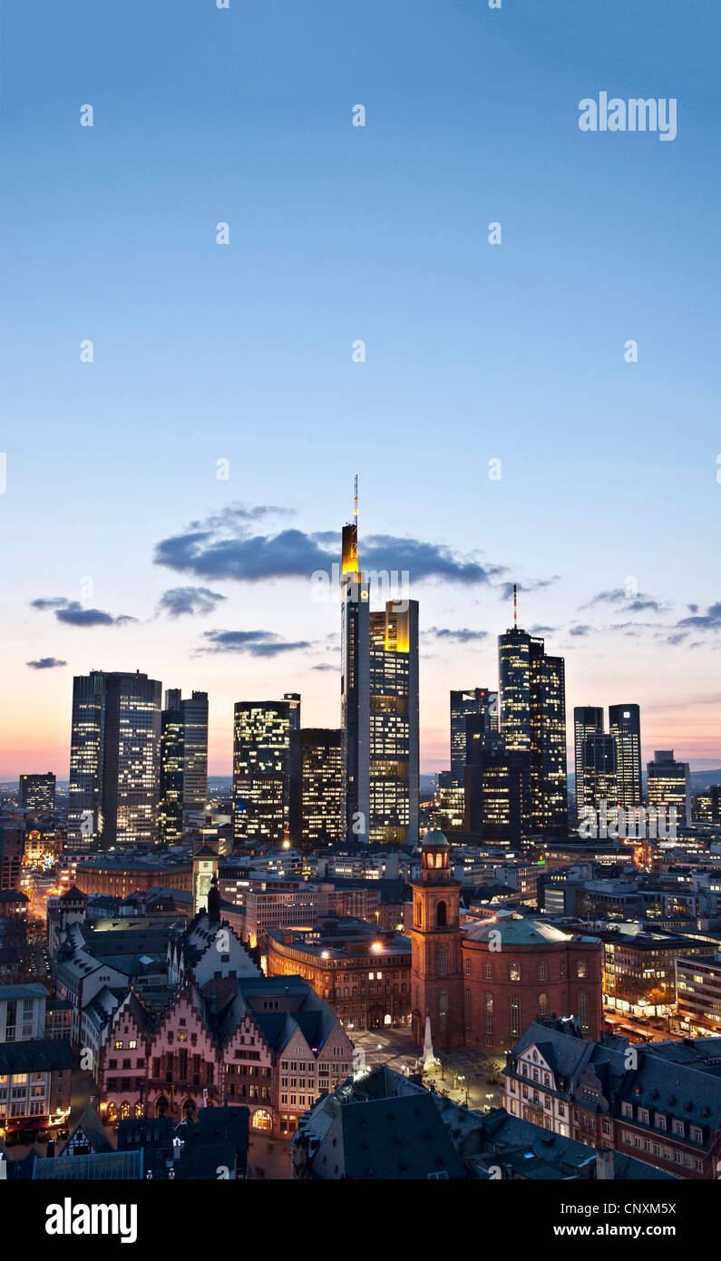 View of the skyline of Frankfurt, Germany at dusk. Stock Photo
