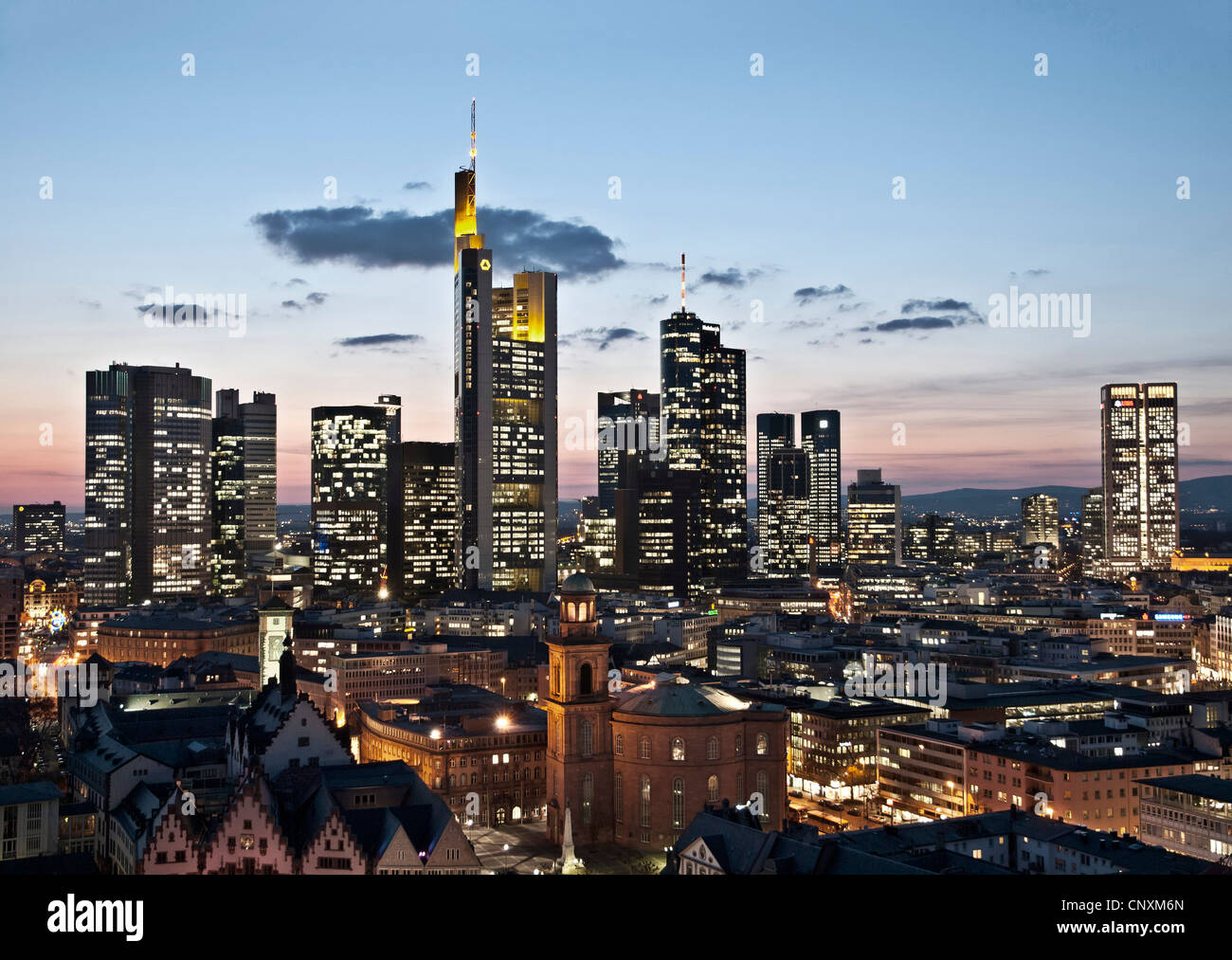 Skyline of Frankfurt, Germany at dusk. Stock Photo