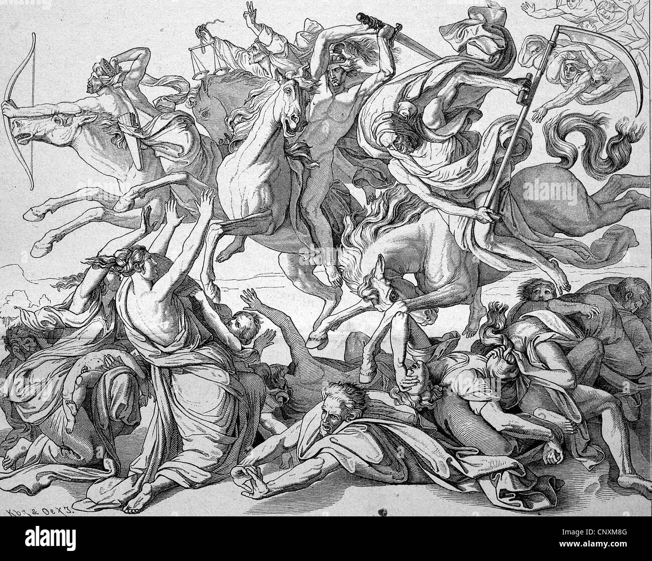 The ride of the Four Horsemen of the Apocalypse, historical engraving, 1883 Stock Photo