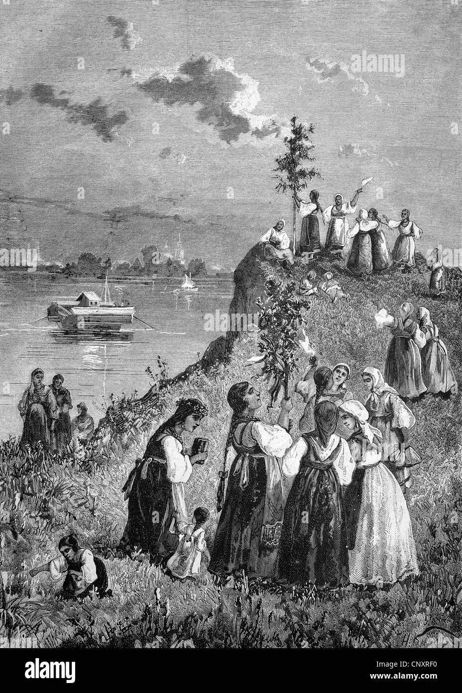 Semik festival in Russia, historical engraving, about 1888 Stock Photo